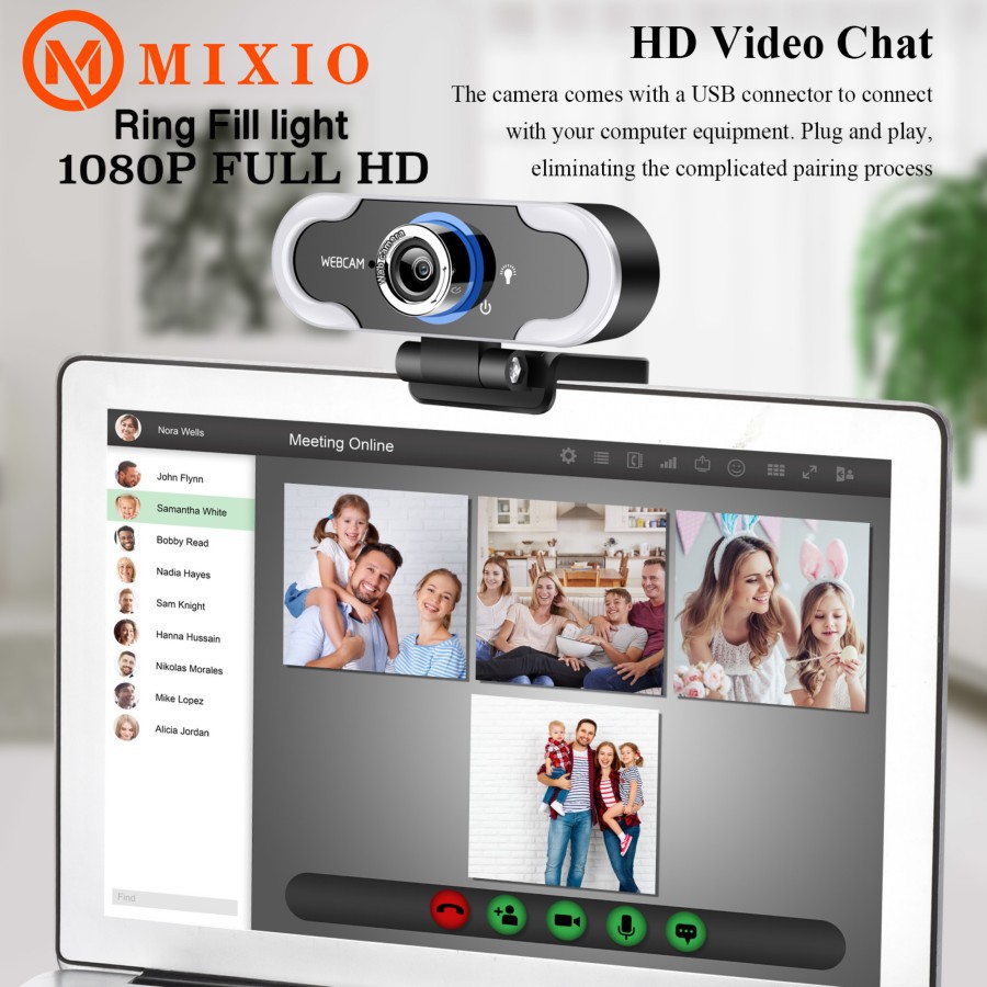 Jual MIXIO B10 Webcam 1080P FULL HD 3-level Led Ringlight Camera ...