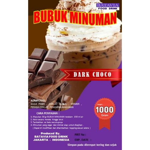 

BUBUK MINUMAN 1KG/1000GRAM RASA DARK CHOCOLATE/SERBUK MINUMAN ANEKA RASA/BUBUK MINUMAN KEKINIAN/BUBUK POWDER DRINK/POWDER MINUMAN BUBUK/MINUMAN KEKINIAN/BUBUK MINUMAN BOBA/BUBUK BOBA MINUMAN/MINUMAN KEKINIAN