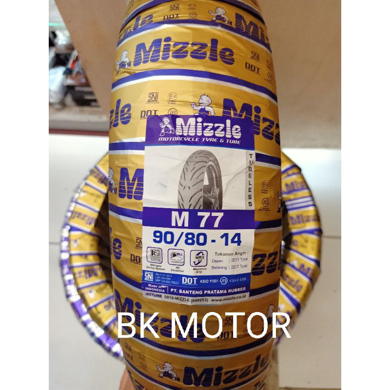 BAN TUBELESS MIZZLE M77 UKURAN 90 80 14 RING 14