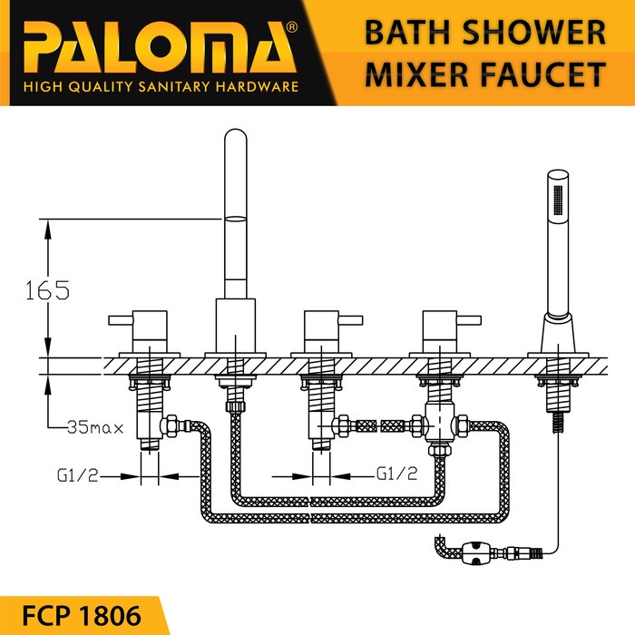 PALOMA FCP 1806 Keran Mixer Bathtub Shower Mandi Panas Dingin Kran Air