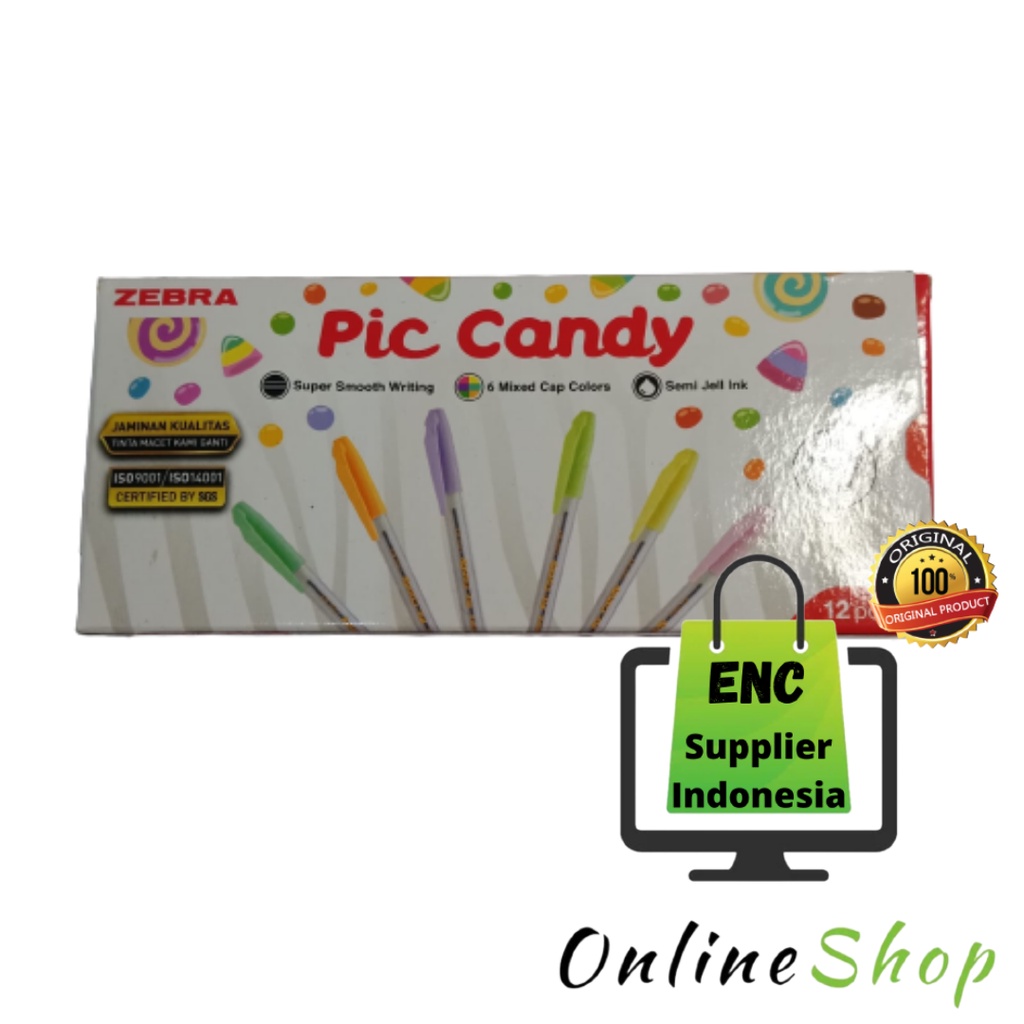 

zebra 1 buah Pulpen Pic Candy Semi Gel Ink Zebra 0.7mm hitam per pcs - enc.sup
