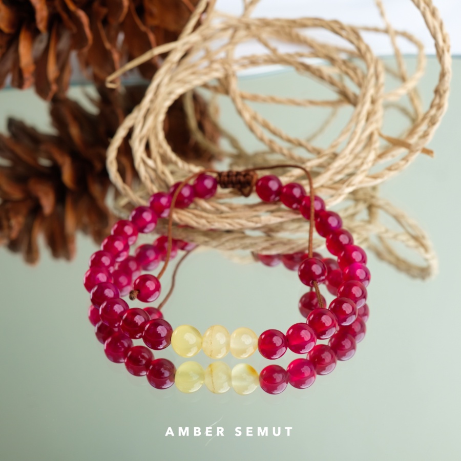 Gelang Amber Baltic Milk Glossy X Red Rubby by Amber Semut