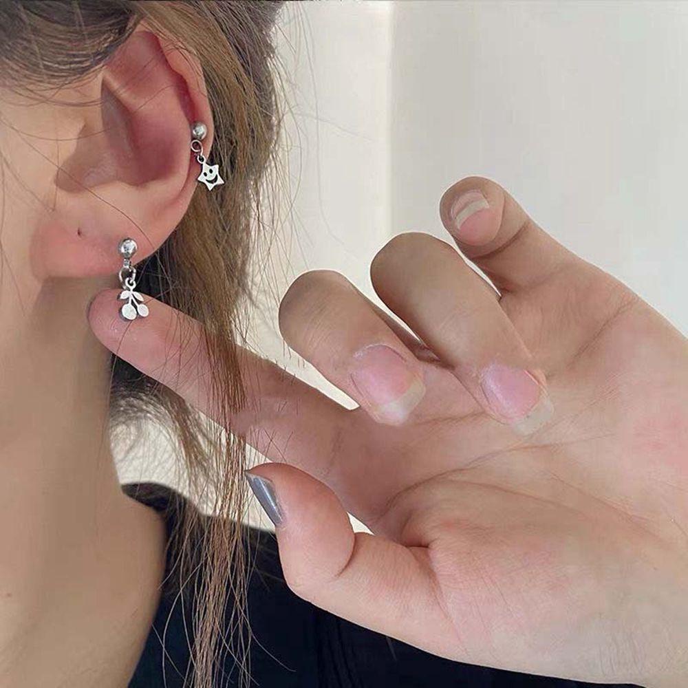Mxbeauty Anting Perak Wanita Gadis Sederhana Menyusui Tindik Telinga Stud Cherry Star Musim Panas Anting Cinta Anting Gaya Korea Earring