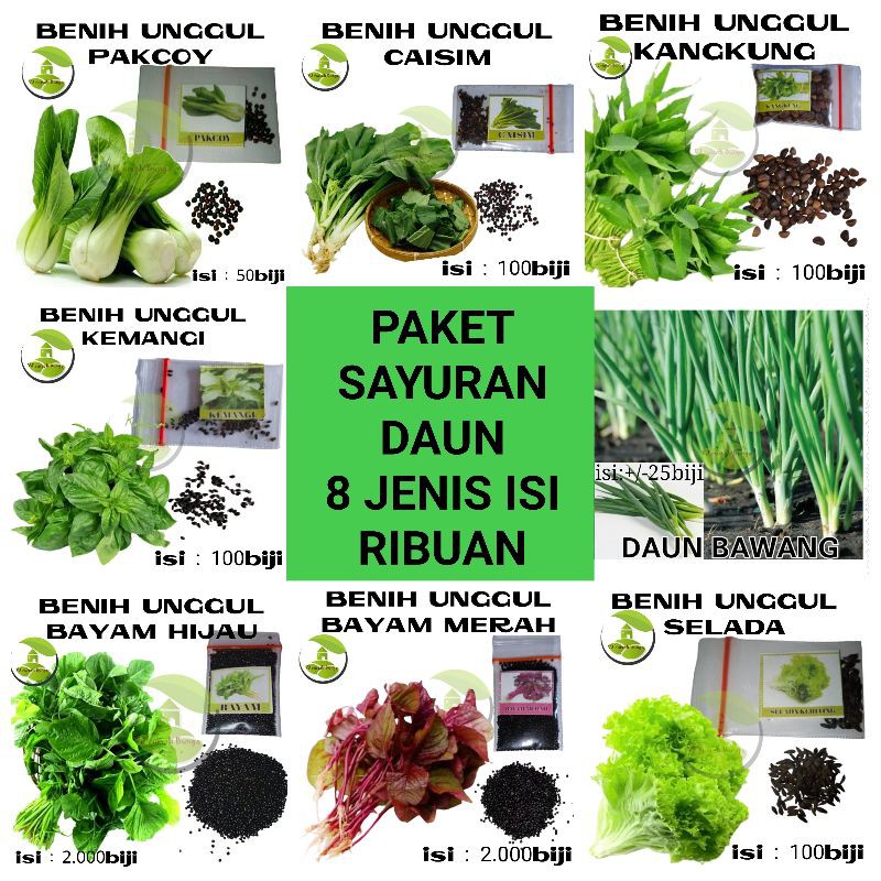 Paket Benih Bibit 8 jenis Sayur 30 Hari Bisa Panen Isi Ratusan Benih Bibit Sayur Unggul Cepat Panen