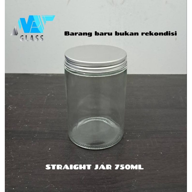 SJ750 RETTO Straight glass jar 750ml / toples kaca 750ml turup almunium silver