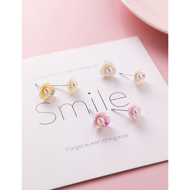 LRC Anting Tusuk Fashion Color Pearl Shell Flower Earrings Set Of 6 F89313