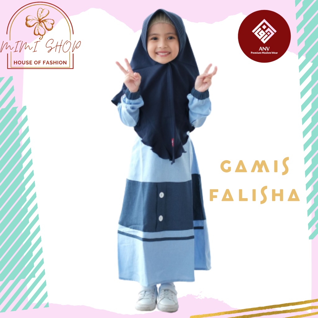 Gamis Anak Falisha Kids Plus Hijab (usia 2-6 thn) ANV set gamis anak set gamis plus hijab set baju lebaran set baju anak cewek