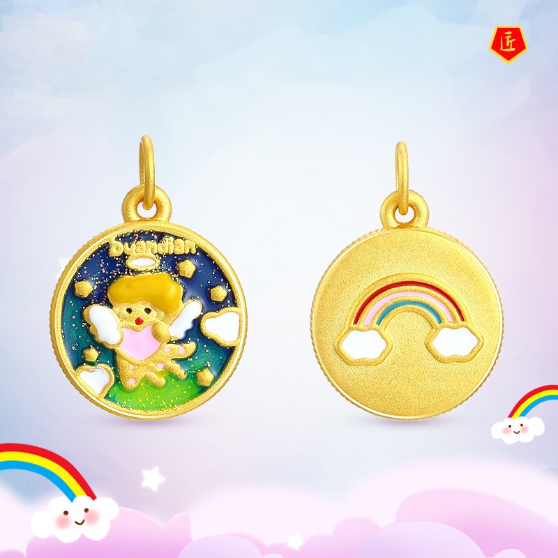 [Ready Stock]Rainbow Angel Gold Pendant Cute Baby Gold Girl Red Rope Necklace