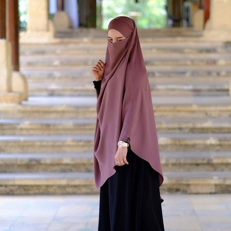 French Khimar / Kerudung Jumbo VYU 2 in 1/ Khimar Cadar / Bahan Wollycrepe