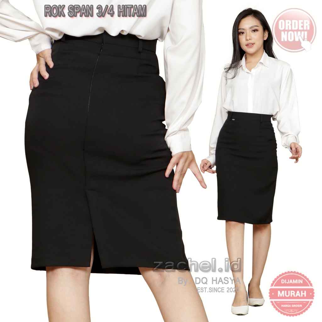 Rok Span Hitam Pendek 3/4 Bahan Formal Kerja Kantor Rok Dinas Pegawai Sipil Rok Kuliah Mahasiswa