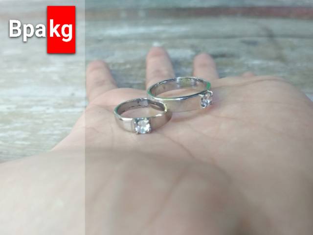 Cincin silver simple permata diamond kecil # Cincin monel besi putih asli anti karat murah wanita