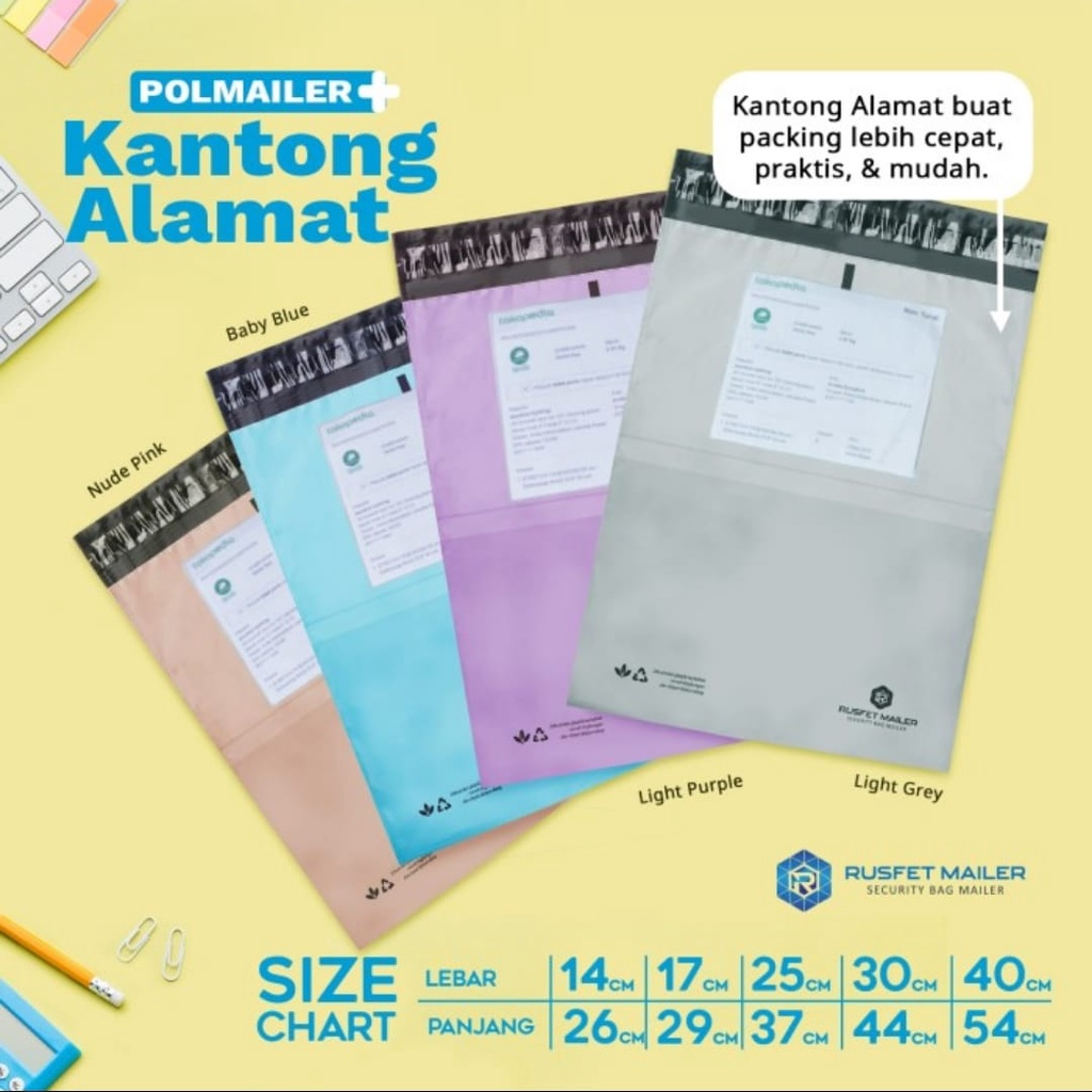 

Amplop Plastik Packing Polymailer Premium Warna Polos Rusfet Satuan