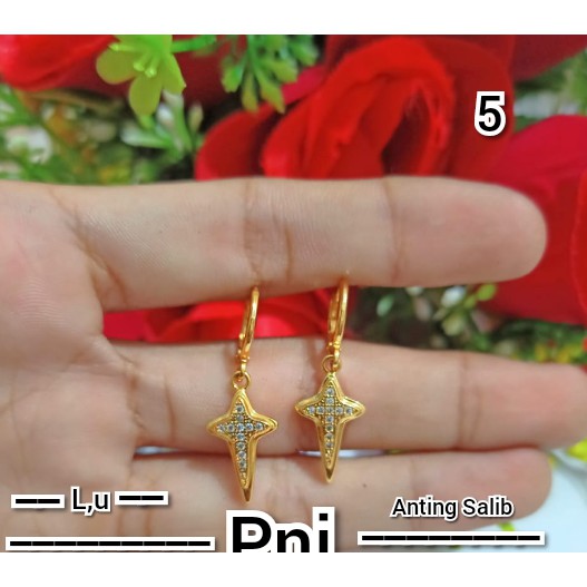 Anting Dewasa Permata Salib gold silver (COD)