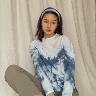  Kaos  Tie  dye  lengan  panjang  white base with sollar 