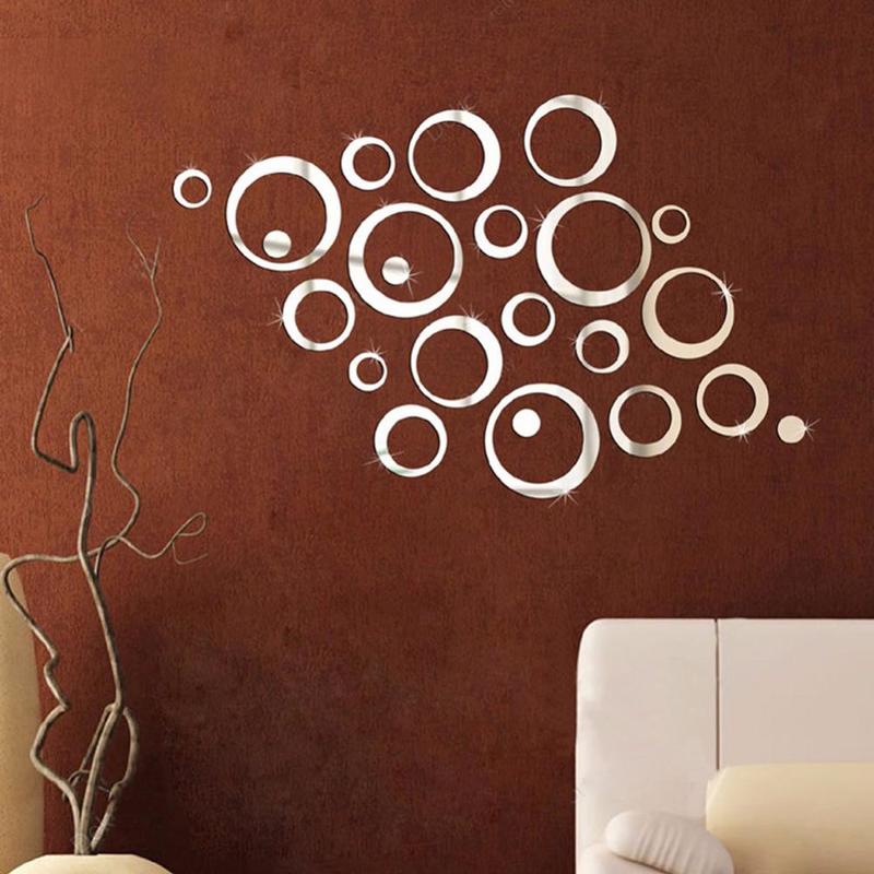 3d Cermin Decal Acrylic Art 24pcs Hiasan Dinding Dekorasi Rumah DIY Removable background Wall Sticker Lingkaran