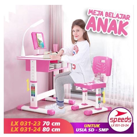 Set Meja Belajar Anak SPEEDS 70 &amp; 80 cm 1 Kursi Set Lengkap Multifungsi