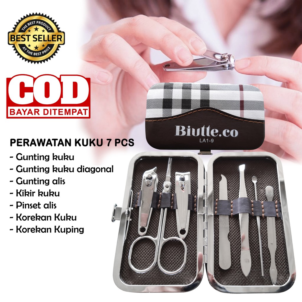 Gunting Kuku Set 7 Pcs Perawatan Kuku Alis Telinga Manicure Bahan Stainless Steel