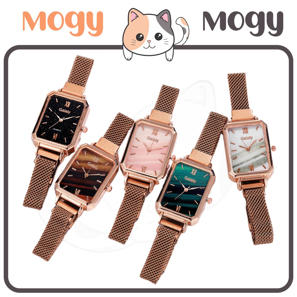 MOGYMOGY J180 Jam Tangan Rantai Wanita Analog Quartz Jam Model Petak Perempuan