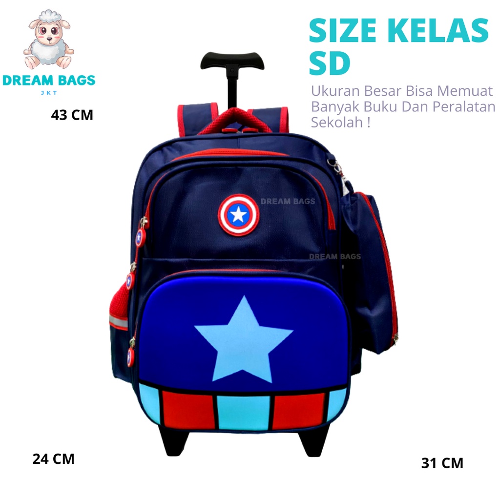 Ransel Troli Anak SD Capten  - Tas Troli Anak Laki Laki Karakter - Tas Trolley - Tas Troli Anak Cowok