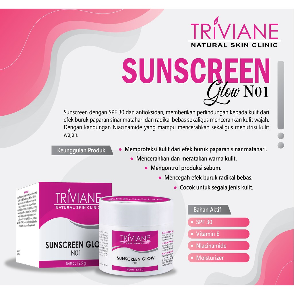 Triviane Sunscreen Glow N01 12,5gr Original / Tabir Surya Pencerah BPOM Aman