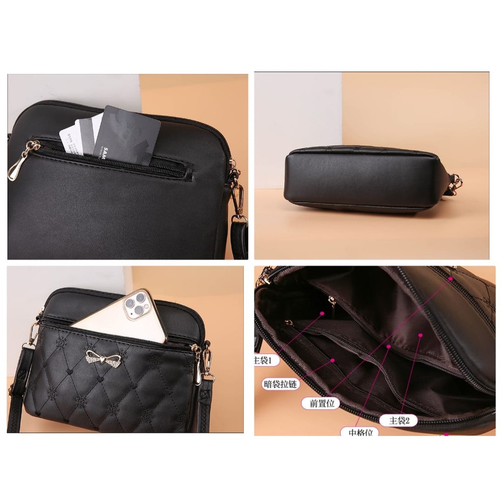 TAS SELEMPANG WANITA PREMIUM KULIT HITAM IMPORT METABO TA306B5 SLING BAG REMAJA KOREA TERMURAH BATAM