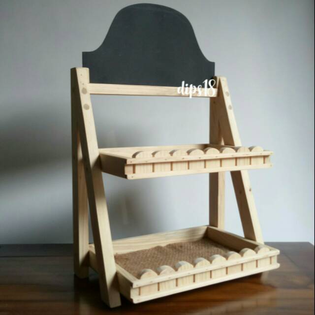 Rak tangga kayu 2 tingkat + blackboard