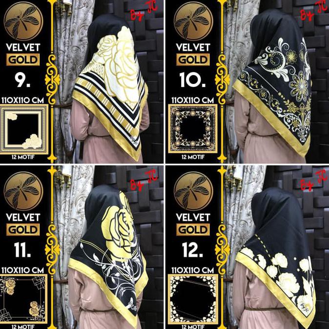 Jilbab Segi Empat Satin Black By Golden / Velvet gold