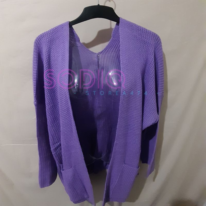 Cardigan Oversized Cardi Outer LOOCY PREMIUM Rajut Tebal Cardy Oversize Lavella Wanita-Lilac