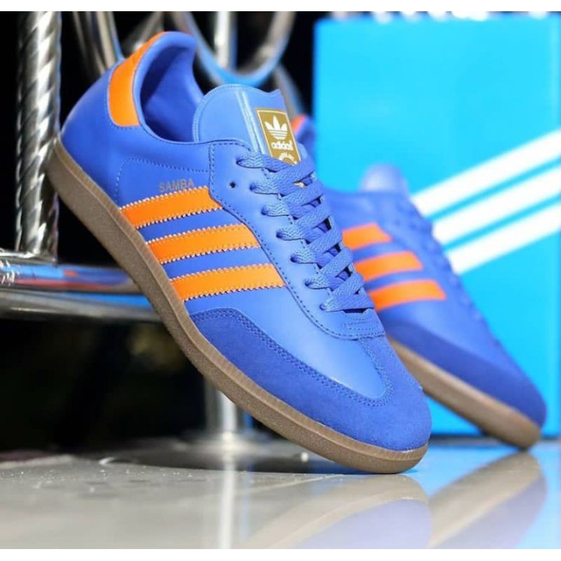 Sepatu Adidas Samba Blue Orange Original