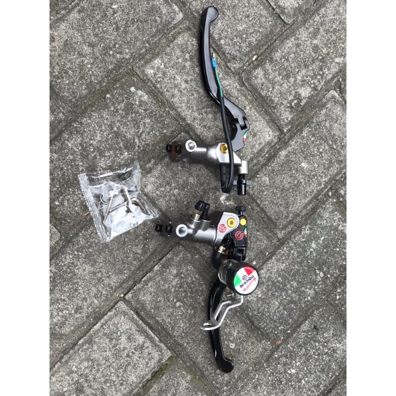 Handle Master rem brembo izumi plus kabel+ Dudukan spion+tabung+tutup brembo gold set kiri kanan
