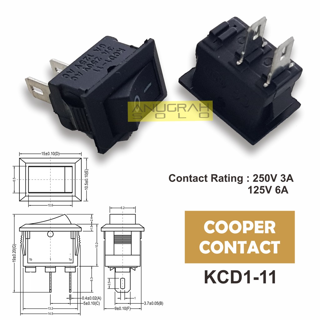 Saklar Gepeng Kecil 2 Pin Rocker Switch On Off Pipih KCD1-11 Tembaga