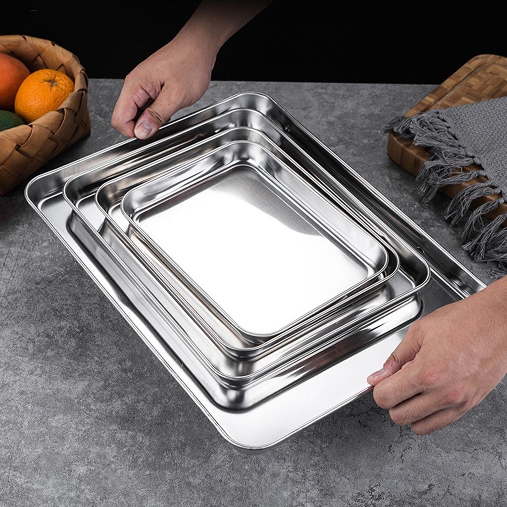 Rebuy Baking Tray Dapur Roti Persegi Panjang Heavy Duty Piring Buah Piring Kue Anti Karat