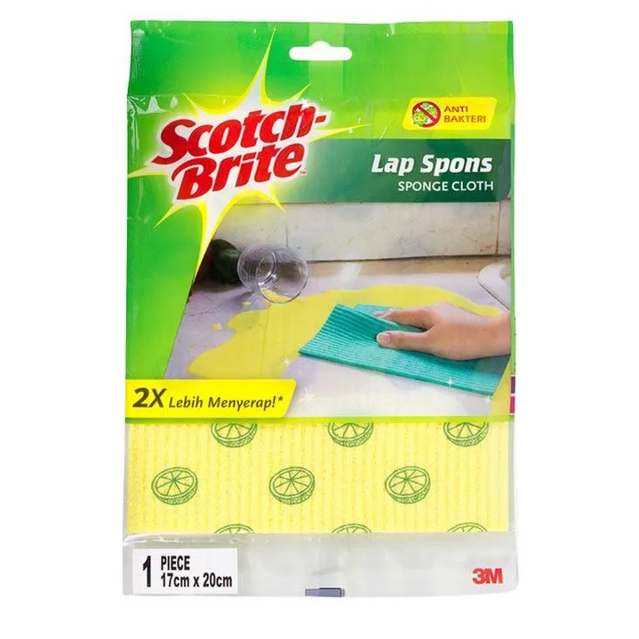 Scotch Brite Lap Spons Sponge Cloth 2X Lebih Menyerap Anti Bakteri Motif Lemon Kuning Scotchbrite