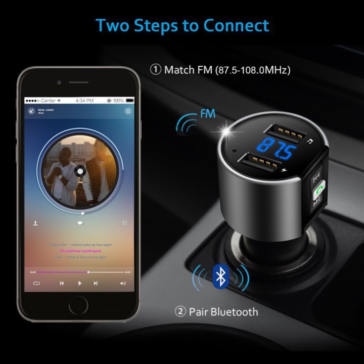 BT56 - Bluetooth Car Kit FM Transmitter QC3.0 3.4A Dual USB Charger