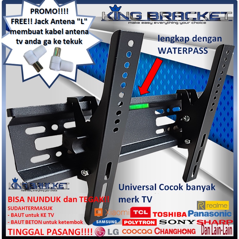 Bracket Tv LED LCD 32&quot; s/d 55&quot; inch LEBIH TEBAL!! Universal 55 50 43 42 40 32 24 21 inchi IMPORT QUALITY!! GARANSI COCOK!! Bisa NUNDUK-TEGAK |  Cocok Banyak merk TV bracket tv breket tv braket tv briket tv