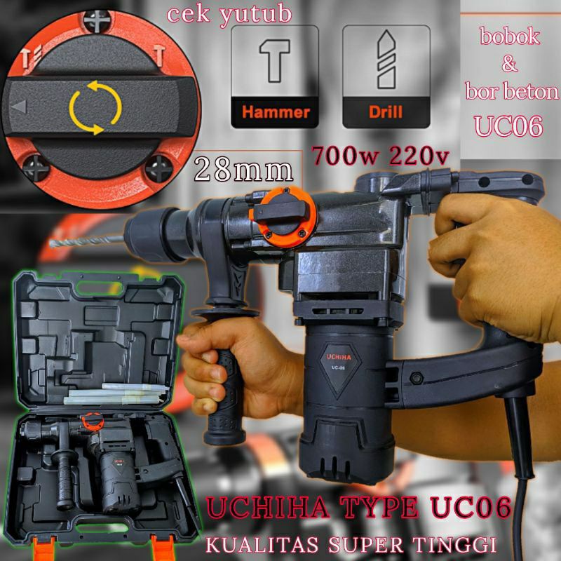 Mesin Bor Hammer Drill bobok beton Rotary UCHIHA Typeype UC-06 Full Bonus
