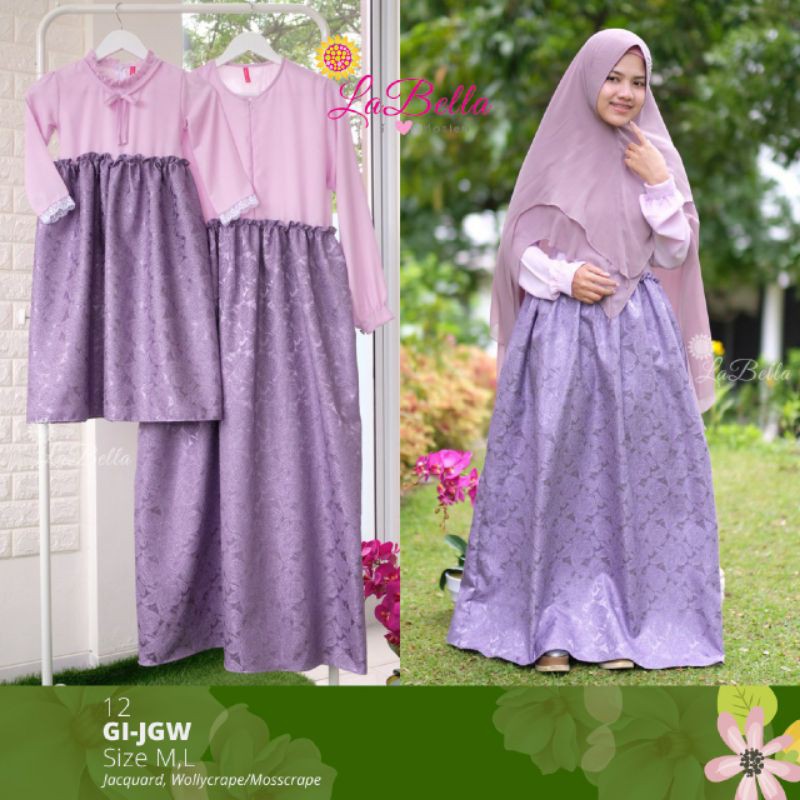 LABELLA GAMIS BROKAT JAGUARD WANITA BAHAN JAGUARD + MOSSCRAPE DRESS MUSLIM MEWAH GAUN PESTA WANITA M