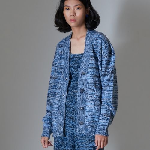 Twisted Blue Snugg Knit Cardigan / Outer Rajut Biru Putih Hitam