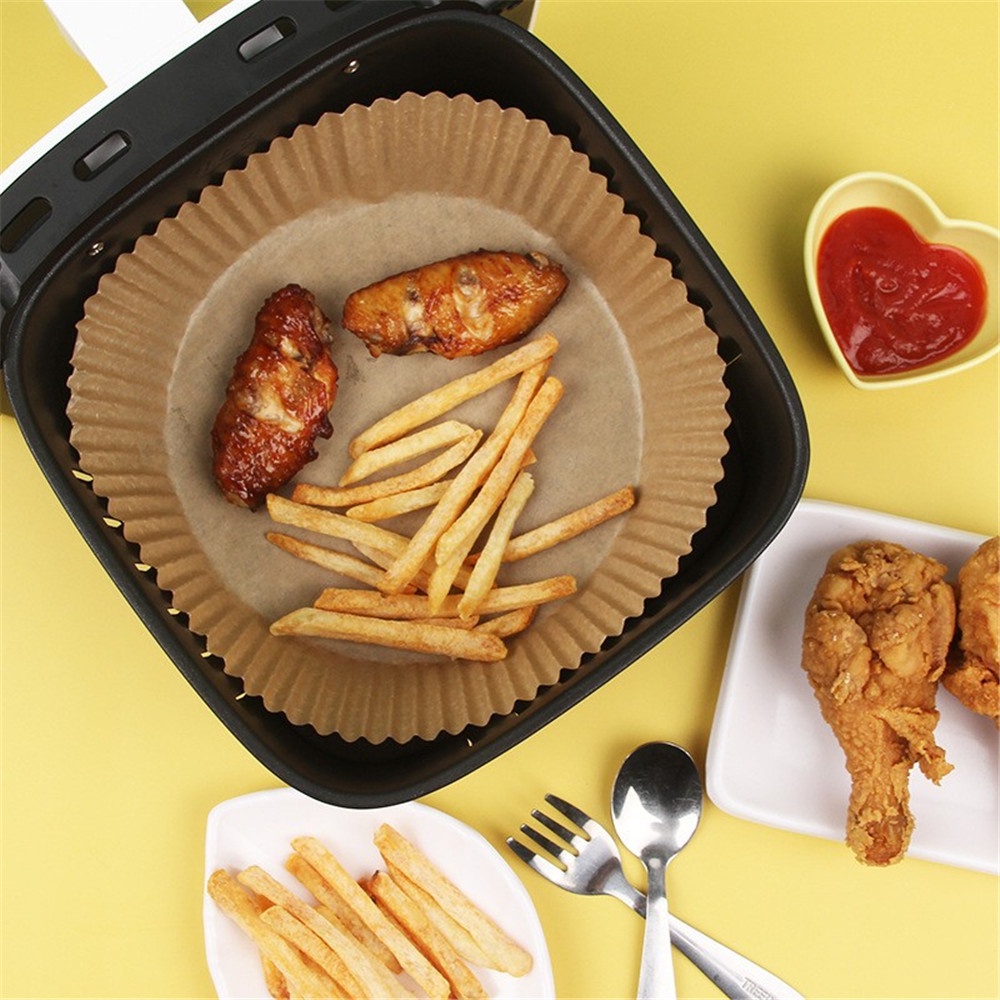 50 Pcs / set Kertas Silikon Anti Lengket Tahan Minyak Untuk Air Fryer barbecue