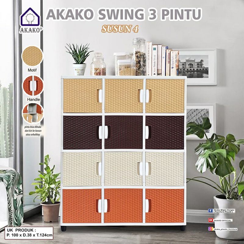 LEMARI PLASTIK AKAKO SWING 3PINTU 5SSN / 4SSN