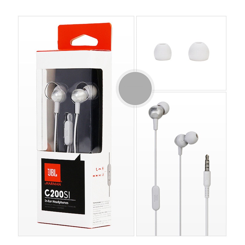 Jbl C200SI Earphone Stereo Deep Bass Handsfree Dengan Mic + Kabel Jack 3.5mm