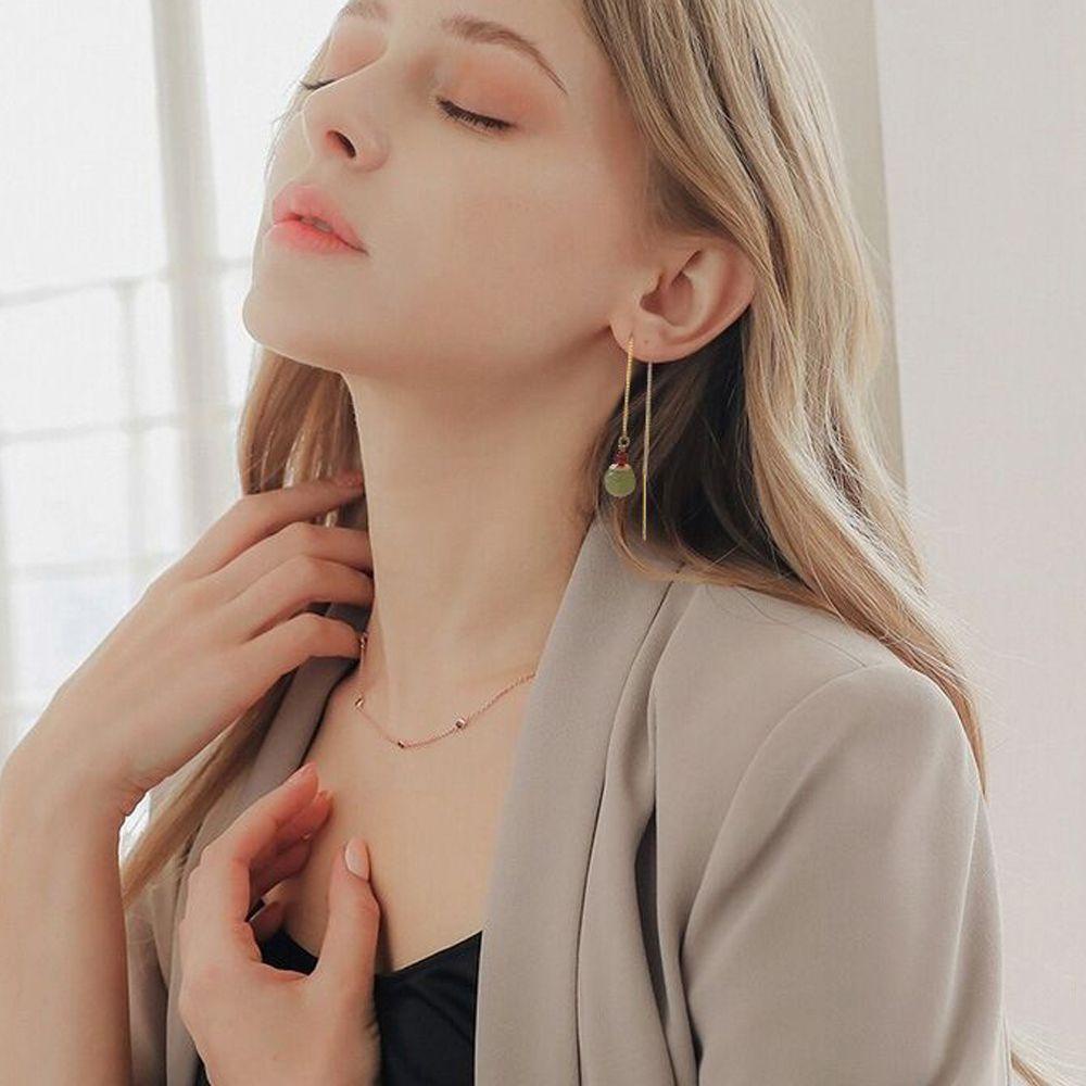 Mxbeauty Anting Giok Wanita Trendi Peri Pesta Perhiasan Mewah Geometris Vintage Kuno Ear Drop