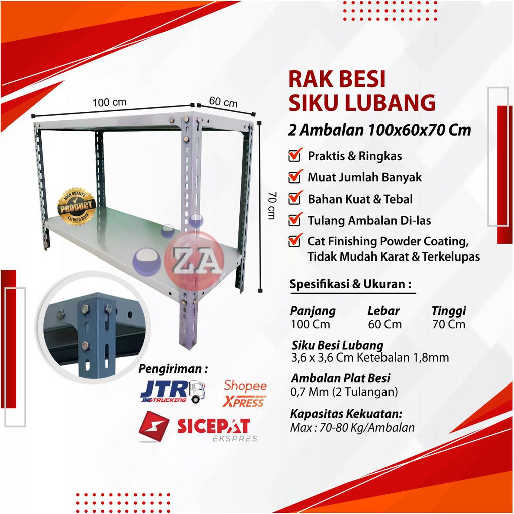 Meja Kompor Rak Besi Siku 2 Susun Ambalan Lubang Serbaguna 100 x 60 x 70cm