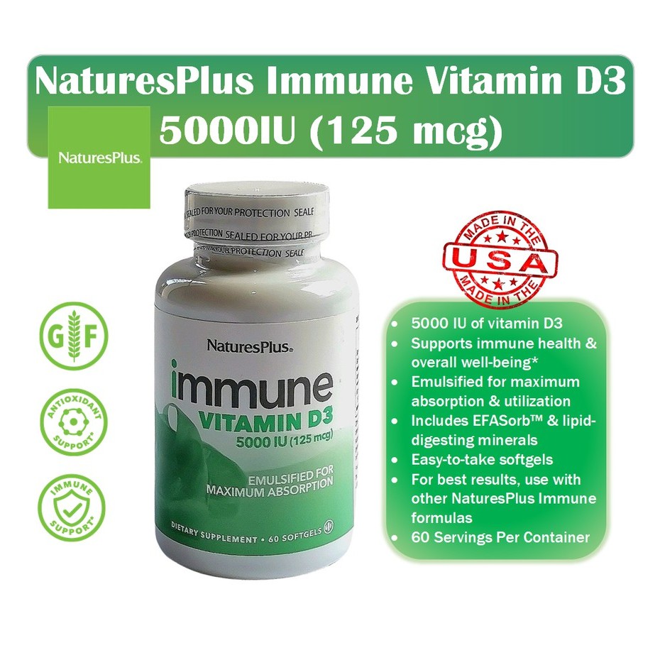 Natures Plus Immune Vitamin D3 5000 IU Isi 60 Softgels