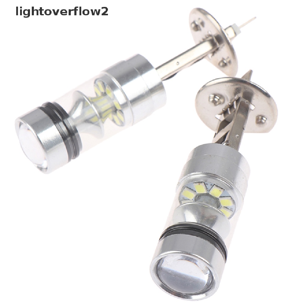 (lightoverflow2) 2pcs Lampu Depan Mobil LED H1 100W high power 6000K 1000LM Warna Putih