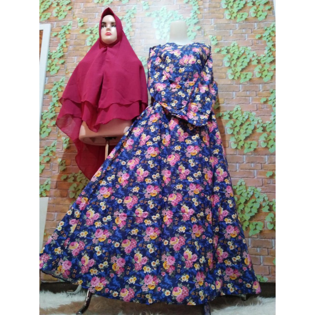 GAMIS SYARI KATUN JEPANG ORIGINAL JILBAB CERUTY 2 LAYER MURAH BAJU MUSLIM WANITA MOTIF BUNGA RESELER