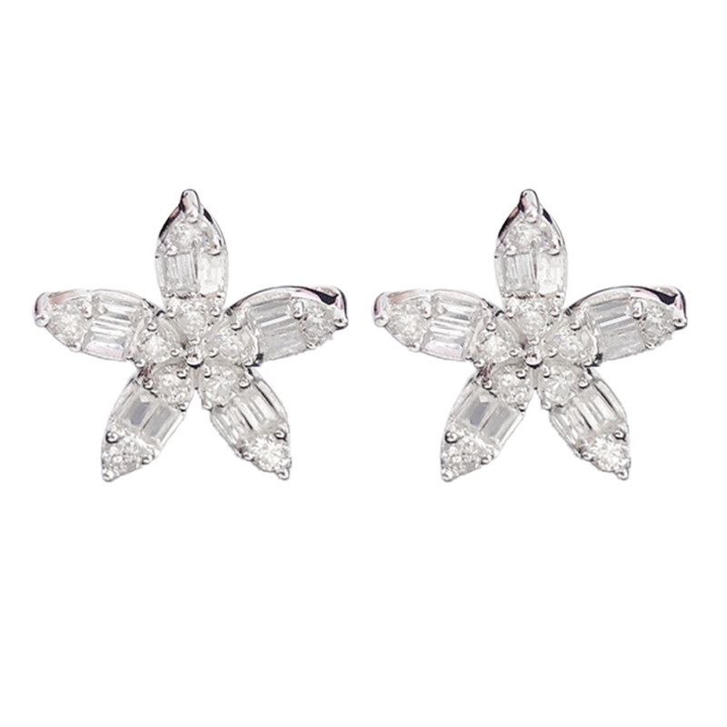 Delicate Crystal Flower Stud Earrings For Women Full Bling Bling Cubic Zirconia Stylish Lady's Accessories Party Jewelry