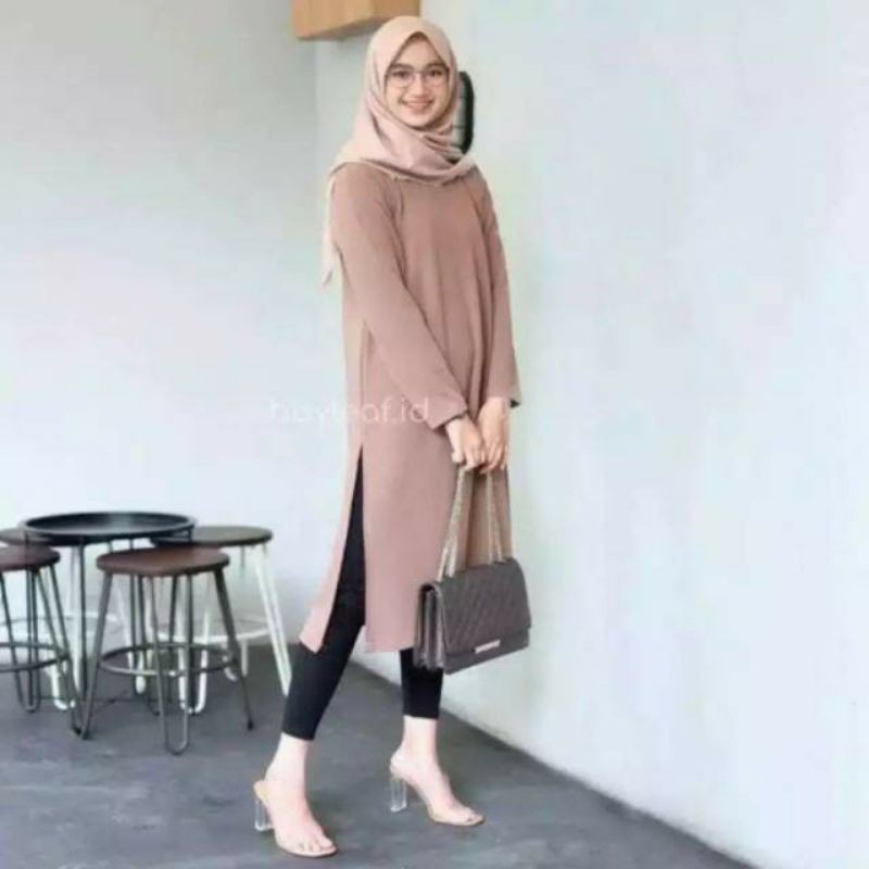 Tunik Jumbo Premium Bangkok Terbaru 2021 Karun Rayon Putih Hitam Polos Atasan Muslim Busui Murah