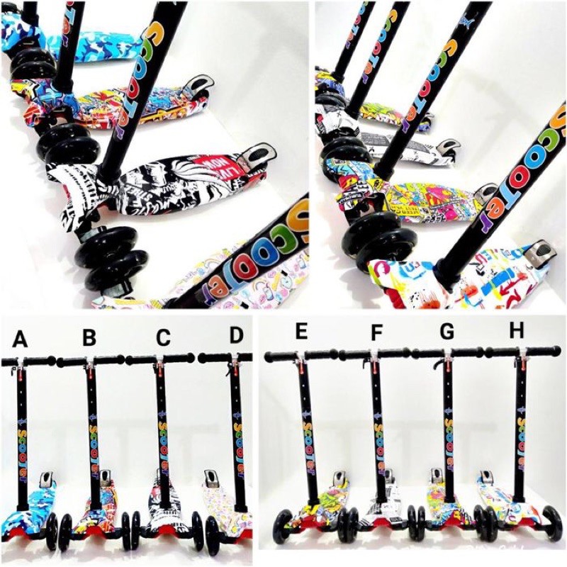 Kickboard Scooter MOTIF - Skuter Anak / Otoped Anak Roda 3 Pink Sama Blue