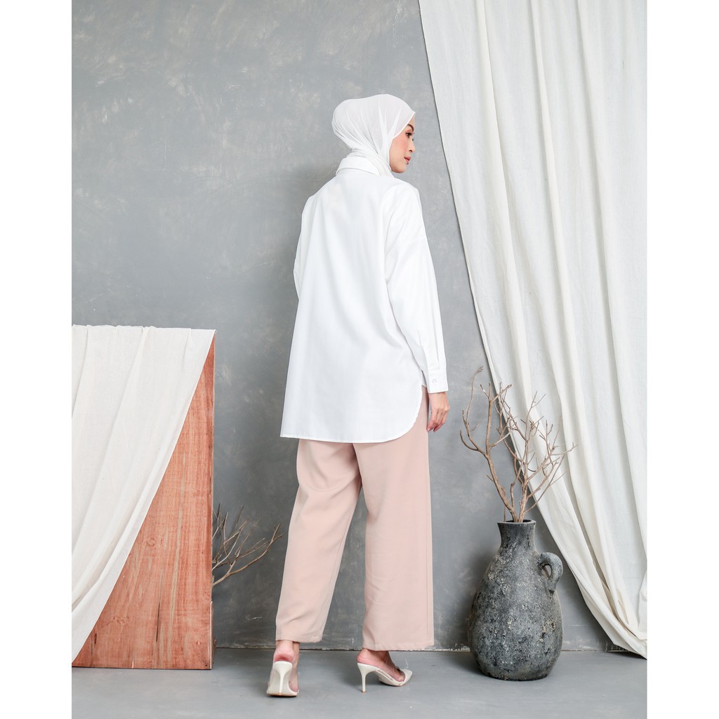EVONNE Letty Shirt White Hide Button Basic Oversize Pattern LD109 E03-04 ALLSIZE M fit to L-6